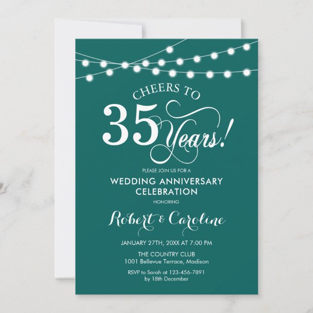 Invitación Aniversario de bodas de 35 años esmeralda verde (Anverso)
