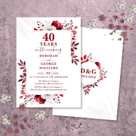 Invitación Aniversario de Bodas de 40 años Chic Ruby Floral