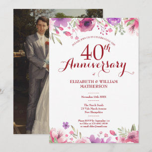 Invitación Aniversario de Bodas de 40 años con Foto y Rosas e