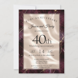 Invitación Aniversario de bodas de 40 años de mármol de rubí