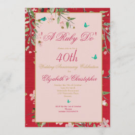 Invitación Aniversario de Bodas de 40 años Floral Rojo A Ruby