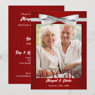 Invitación Aniversario de bodas de 40 años Rubí Rojo y Blanco
