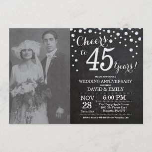 Invitación Aniversario de bodas de 45 años pizarra negro plat