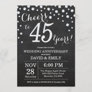 Invitación Aniversario de bodas de 45 años Pizarra Negro Plat
