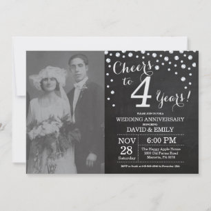 Invitación Aniversario de bodas de 4 años Pizarra Negro Plate