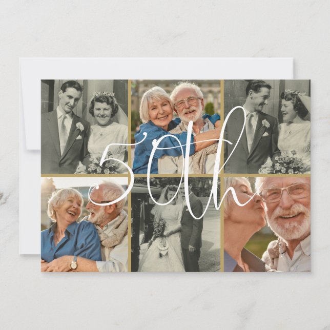 Invitación Aniversario de bodas de 50 años con 6 fotos de ent (Anverso)