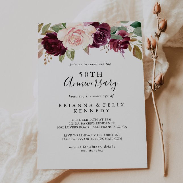 Invitación Aniversario de bodas de 50 años con follaje floral (Subido por el creador)
