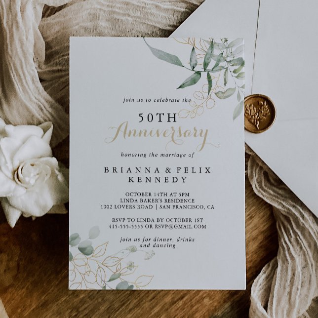 Invitación Aniversario de bodas de 50 años con follaje verde  (Subido por el creador)