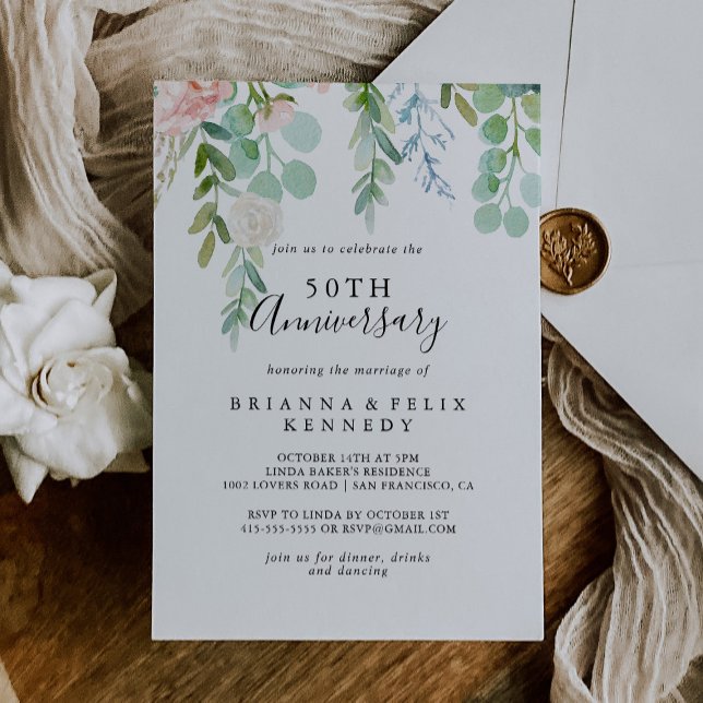 Invitación Aniversario de Bodas de 50 años Floral Tropical Co (Subido por el creador)