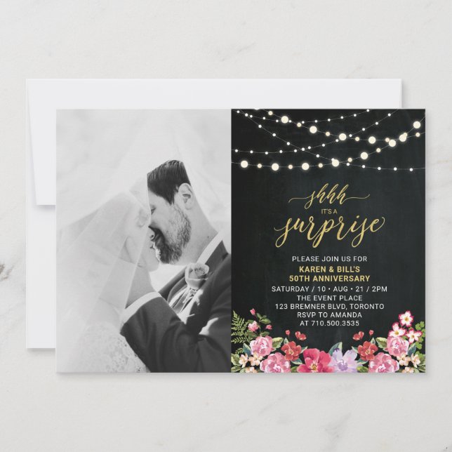 Invitación Aniversario de Bodas de 50 años Foto de Pizarra y  (Anverso)