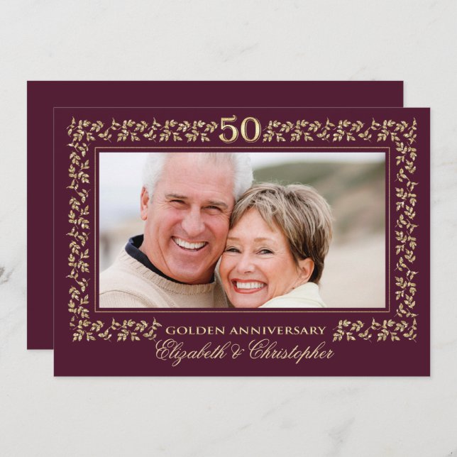 Invitación Aniversario de Bodas de 50 años | Foto personaliza (Anverso / Reverso)