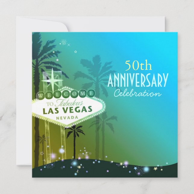 Invitación Aniversario de Bodas de 50 años Glitzy de Las Vega (Anverso)