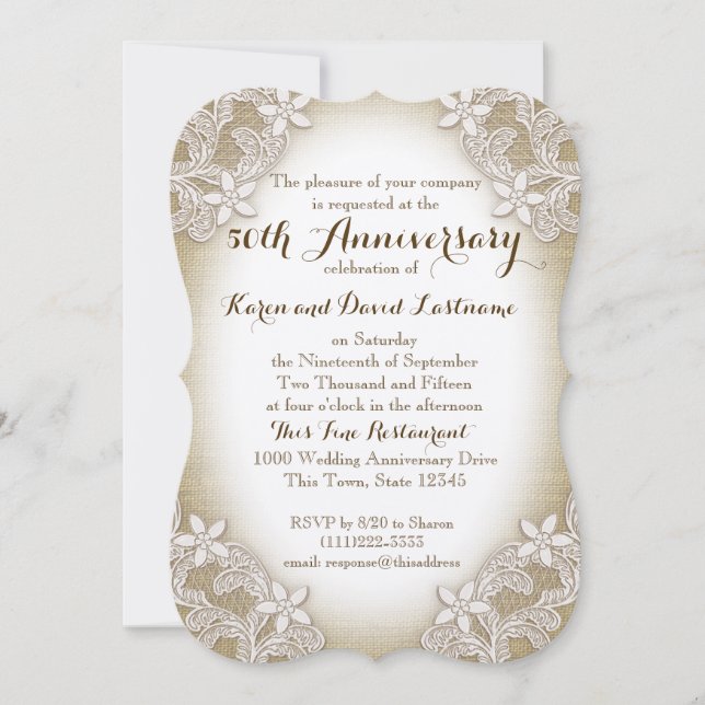 Invitación Aniversario de bodas de 50 años Heirloom Country (Anverso)