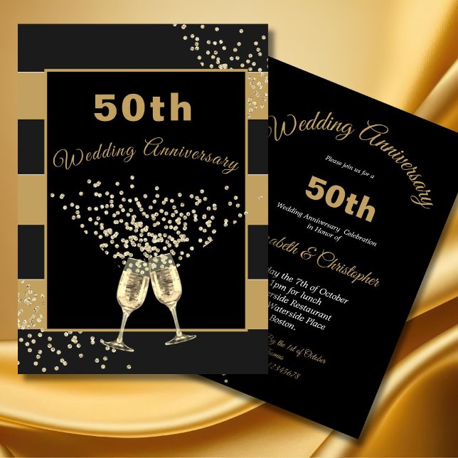 Invitación Aniversario de Bodas de 50 años Negro Oro Chic Ele (Subido por el creador)
