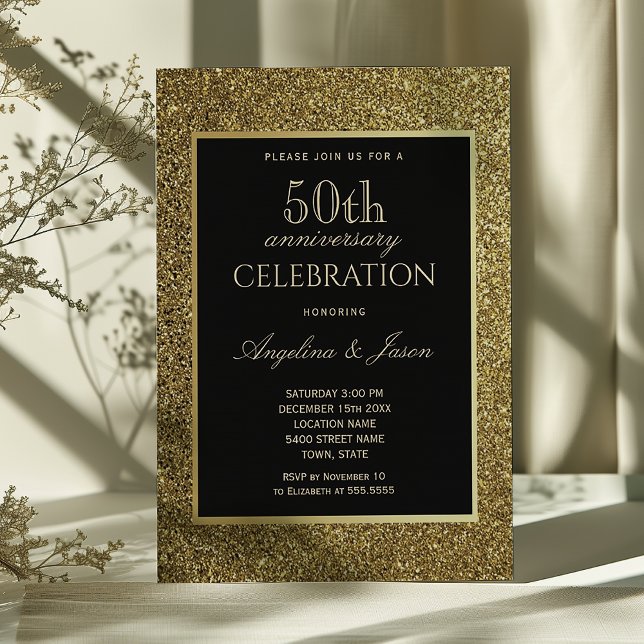Invitación Aniversario de Bodas de 50 años Negro y Dorado (Subido por el creador)
