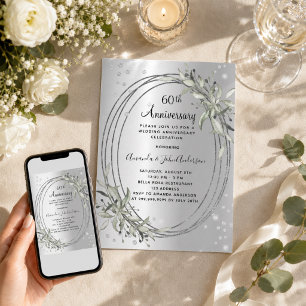 Invitación aniversario de bodas de 60 años con plata, vegetac
