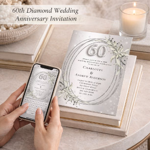 Invitación aniversario de bodas de 60 años con plata, vegetac