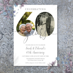 Invitación Aniversario de Bodas de 60 años Elegante 2 Fotos