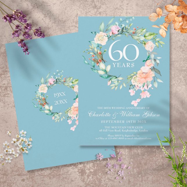 Invitación Aniversario de Bodas de 60 años Rosas de Campo Flo (Subido por el creador)