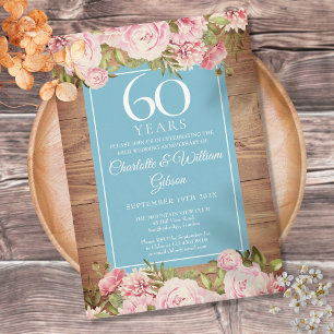 Invitación Aniversario de bodas de 60 años Rosas rústicas Ver