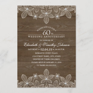 Invitación Aniversario de Bodas de 60 años Rustico Madera Cou