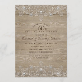 Invitación Aniversario de Bodas de 60 años Rustico Madera Enc