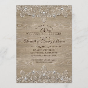 Invitación Aniversario de Bodas de 60 años Rustico Madera Enc