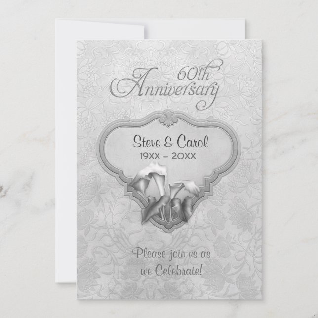 Invitación Aniversario de bodas de 60 años Silver Calla (Anverso)