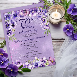 Invitación Aniversario de Bodas de 70 años Elegantes Violetas