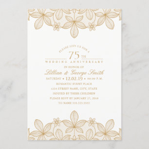 Invitación Aniversario de Bodas de 75 años Elegante Encaje Do