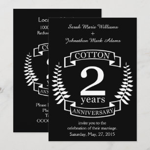 Invitación Aniversario de bodas de algodón 2 años casados