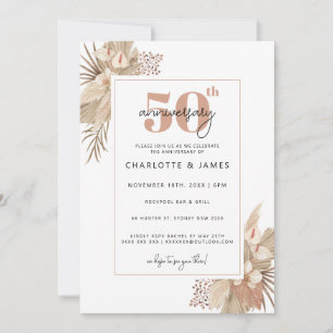 Invitación Aniversario de bodas de Boho Pampass Grass 50 años