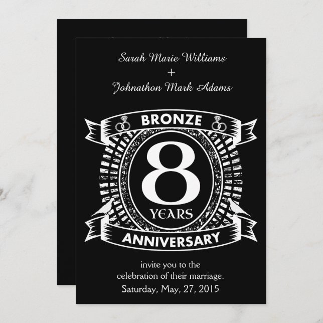Invitación aniversario de bodas de bronce número 8 (Anverso / Reverso)