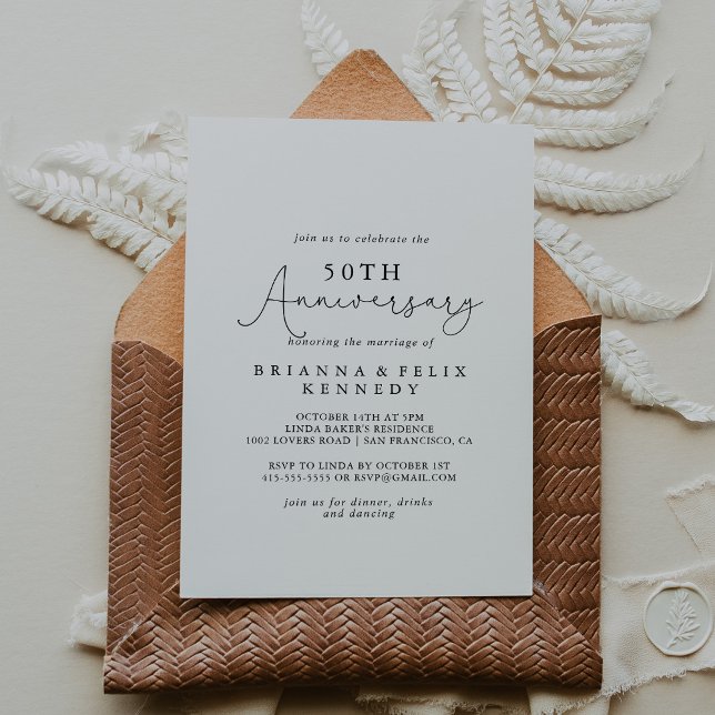 Invitación Aniversario de Bodas de Caligrafía Simple 50  (Subido por el creador)