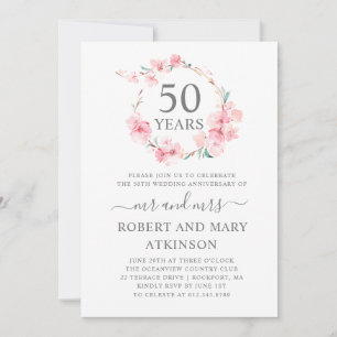 Invitación Aniversario de bodas de cerezo rosa número 50