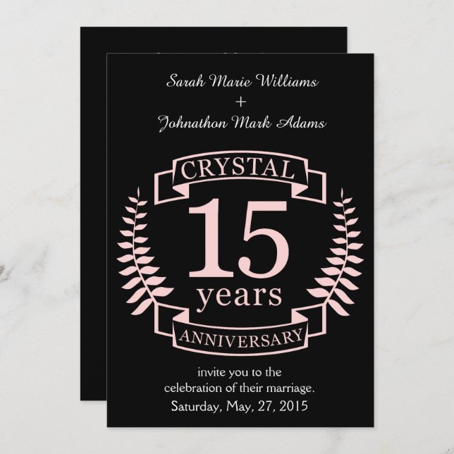 Invitación Aniversario de bodas de cristal 15 años (Anverso / Reverso)