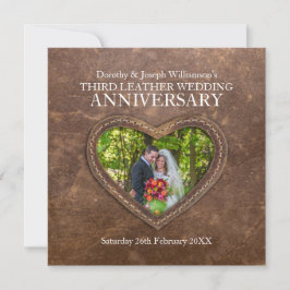 Invitación Aniversario de bodas de cuero 3er corazón marrón