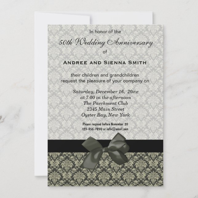 Invitación Aniversario de bodas de Damasco 50 (Anverso)