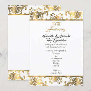 Invitación Aniversario de bodas de damasco dorado 50