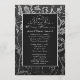 Invitación Aniversario de Bodas de Damasco Negro y Plata 25