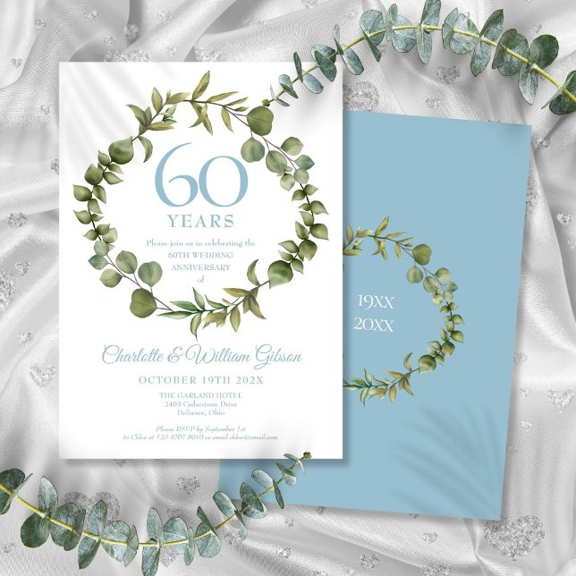 Invitación Aniversario de bodas de diamante 60º Guirnalda de  (60th Diamond Wedding Anniversary Greenery Garland Invitation)