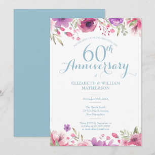 Invitación Aniversario de bodas de diamante acuarela floral