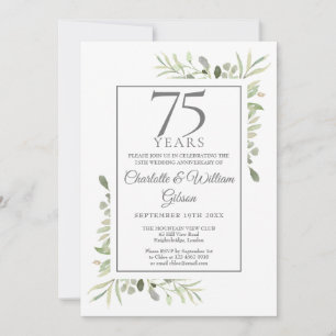 Invitación Aniversario de Bodas de Diamante Acuarela Verde