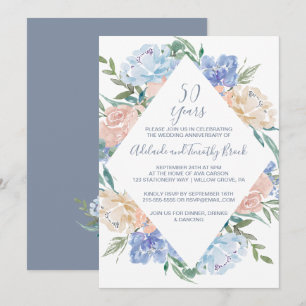 Invitación Aniversario de bodas de diamante azul polvoriento