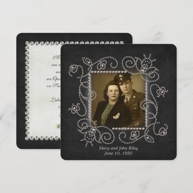 Invitación Aniversario de bodas de diamante casa abierta (Anverso / Reverso)