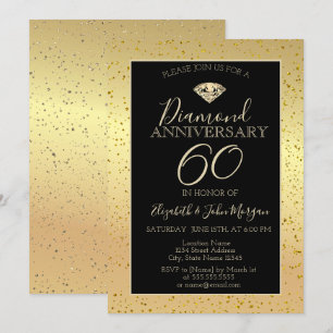 Invitación Aniversario de bodas de diamante con confeti dorad
