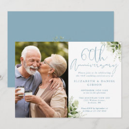 Invitación Aniversario de Bodas de Diamante Foto Floral Verde