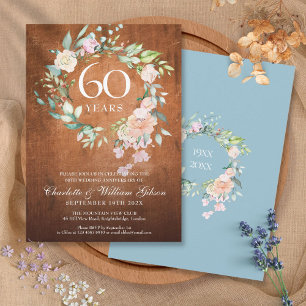 Invitación Aniversario de Bodas de Diamante Guirnalda de Rosa