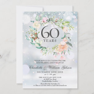 Invitación Aniversario de bodas de diamante número 60 floral 