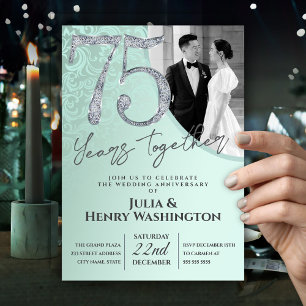 Invitación Aniversario de Bodas de Diamante Verde Elegante 75